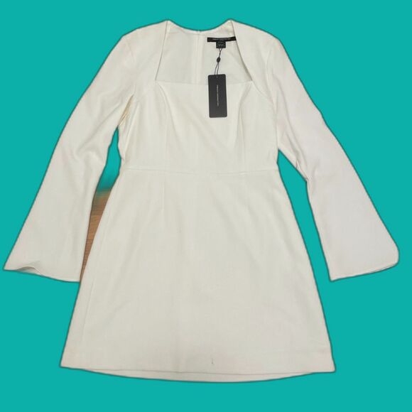 NWT French Connection Whisper Long Sleeve Mini Dress, White Ponte Size 12 LWD - Picture 2 of 7
